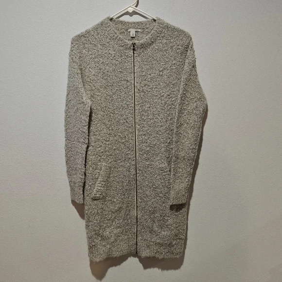 Halogen Wool and Mohair Long Sweater Cardigan XS Full Zip Pockets Oversized Cozy - Picture 1 of 6